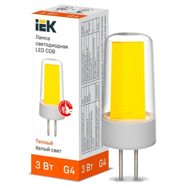 Лампа светодиодная COB капсула 3Вт 230В 3000К керамика G4 IEK