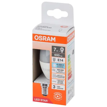 Лампа светодиодная LED Star Свеча 7Вт (замена 60Вт), 600Лм, 6500К, цоколь E14 OSRAM