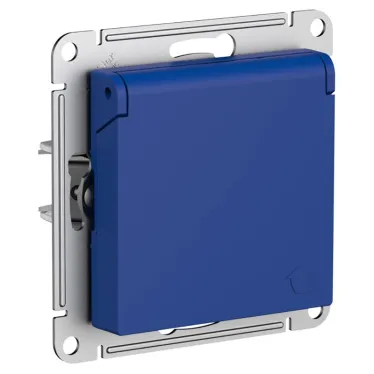 ATLASDESIGN РОЗЕТКА с заземл. со шторк. с крышкой, 16А, IP20, механизм, АКВАМАРИН
