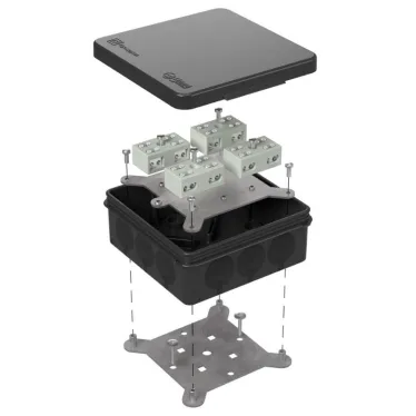 Коробка огнестойкая разветвительная для о/п двухкомпонентная 60-0303-9005-FR6.0-4-8-Р Е15-Е60 100х100х40 RAL9005 Промрукав (17 шт/уп)