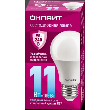 Лампа светодиодная 11вт OLL-A55-11-230-6.5K-E27 PRO 90-240В ОНЛАЙТ