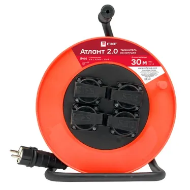 Удлинитель на катушке 'Атлант 2.0' 4 гнезда 30м с заземлением ПВС 3x1.5 16А/3.5кВт IP44 PROxima