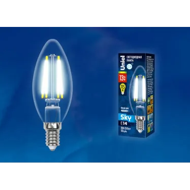 Лампа светодиодная LED 13вт 200-250В свеча прозрачное 1150Лм Е14 4000К Sky филамент