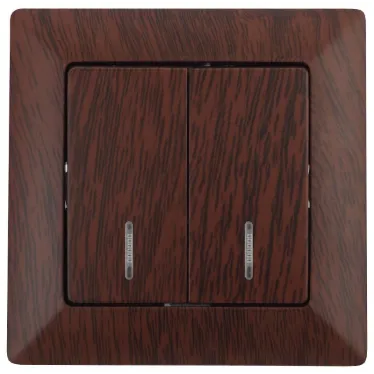 Выключатель Intro Solo 4-105-10 двухклавишный с подсветкой, 10А-250В, IP20, СУ, венге
