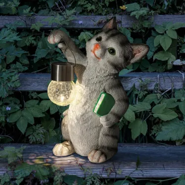 Светильник уличный ERASF22-10 на солнечной батарее садовый Умный кот 28 см