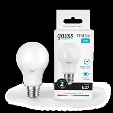 Лампа светодиодная LED 12 Вт 1150 лм 4100К А60 груша нейтральный E27 AC 220В Elementary Gauss