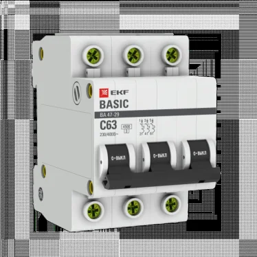 Выключатель автоматический трехполюсный 63А С ВА47-29 4.5кА