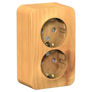 BLANCA розетка наружная двойная с заземлением со шторками, 16А, 250В, ясень