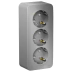 Розетка BLANCA наружная трехпостовая, с заземлением, со шторками, с изолирующей пластиной, 16А, 250В, алюминий