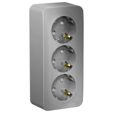 Розетка BLANCA наружная трехпостовая, с заземлением, со шторками, с изолирующей пластиной, 16А, 250В, алюминий