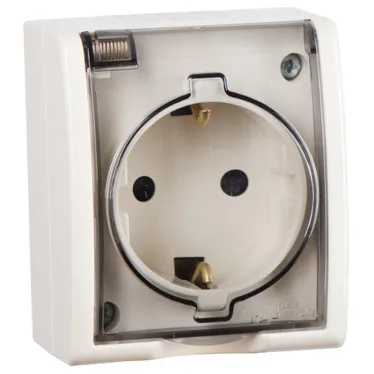 15 Aqua Розетка 2Р+Е Schuko со шторками с крышкой полупр. IP54 16А 250В винтовой зажим S15A сл. кость