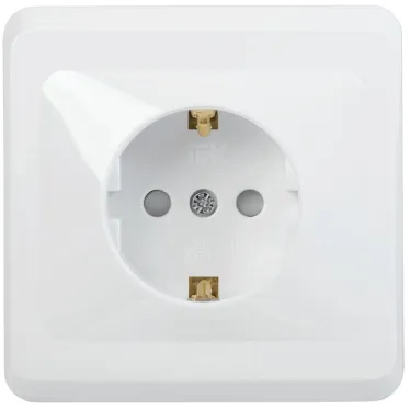 Розетка РСш10-3-ВБ одноместная с заземляющим контактом с защитными шторками 16А ВЕГА белый