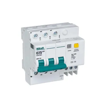 Выключатель автоматический дифференциальный АВДТ встроенная защита от сверхтоков 3Р 20А 30мА AC С ДИФ-101