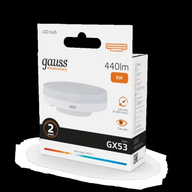 Лампа светодиодная LED 6 Вт 440 лм 3000К таблетка теплый GX53 AC 220В Elementary Gauss