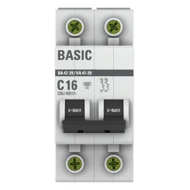 Выключатель автоматический двухполюсный ВА 47-29 16А C 4,5кА Basic | mcb4729-2-16C | EKF