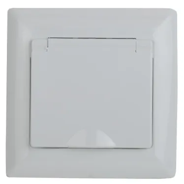 Розетка 2P+E Schuko с крышкой штор., 16А-250В, СУ, IP44, Solo, белый 4-209-01 Intro