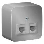 Розетка BLANCA наружная двойная компьютерная RJ45+телефонная RJ11, кат.5e, с изолирующей пластиной, алюминий