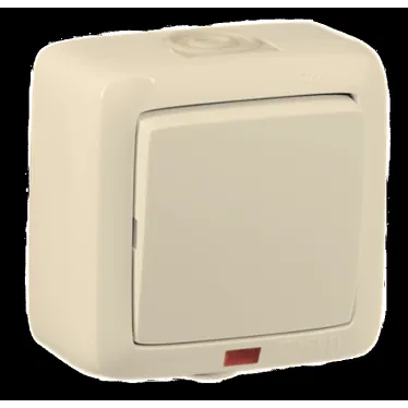 Выключатель одноклавишный наружный с индикацией слоновая кость IP44 10А