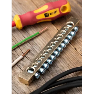 Шина нулевая 8х12мм 125А 12 отверстий крепеж по краям латунь PROxima