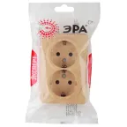 Розетка 2х2P+E Schuko, 16A-250В, ОУ, Эра Эксперт, сосна, 11-2205-11