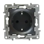 ETIKA Розетка с заземлением со шторками антрацит винтовые зажимы