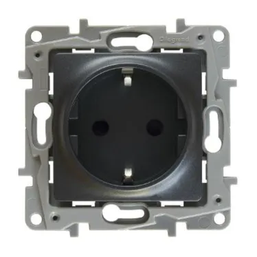 ETIKA Розетка с заземлением со шторками антрацит винтовые зажимы