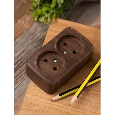 Розетка 2-местная ОП Минск 10А без заземления темное дерево