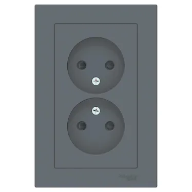 Розетка ATLASDESIGN двойная без заземления со шторками 16А в сборе грифель