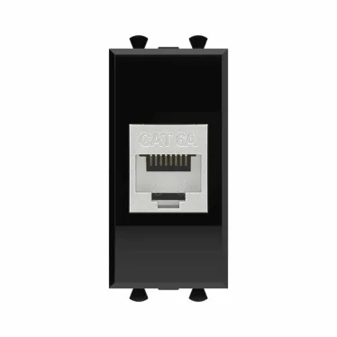 Avanti Компьютерная розетка RJ-45 без шторки модульная кат.6А экранированная Черный квадрат 1 модуль