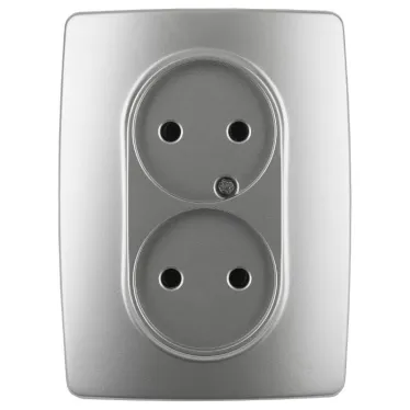 Розетка 2X2P, 16A-250В, Эра12, алюминий, 12-2107-03