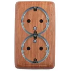 Розетка двойная наружная с заземлением с шторками с изолирующей пластиной (стакан) дуб