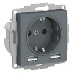 РОЗЕТКА ATLASDESIGN 16А c 2 USB A+A, 5В/2,4А, 2х5В/1,2А, механизм, ГРИФИЛЬ