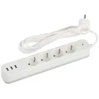 Сетевой фильтр USF-4es-1,5m-3xUSBA-W с базовой защитой с заземлением с выключателем 4 розетки+3xUSBA 3,1A 1,5м 10А