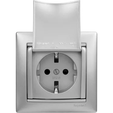 VALENA Розетка с заземлением без шторок с крышкой алюминий