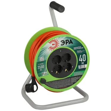 Удлинитель силовой на пластиковой катушке c заземлением 4 розетки 40м ПВС 3х1,5мм2 RP-4e-3x1.5-40m