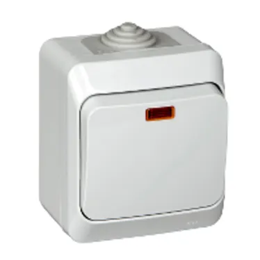 ЭТЮД Выключатель одноклавишный наружный с подсветкой IP44 серый