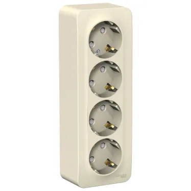 Розетка BLANCA наружная четырехпостовая, с заземлением, со шторками, с изолирующей пластиной, 16А, 250В, молочный