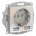 РОЗЕТКА ATLASDESIGN 16А c 2 USB A+A, 5В/2,4А, 2х5В/1,2А, механизм, ЖЕМЧУГ