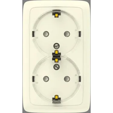 Розетка двойная наружная с заземлением с шторками с изолирующей пластиной (стакан) слоновая кость