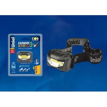 S-HL017-C Black Фонарь налобный TM , серия Стандарт «Hawkeye- 3Watt+». Пластиковый корпус, COB, 3хААА н/к. Упаковка кламшелл