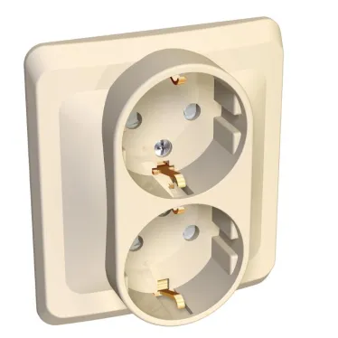 ЭТЮД Розетка двойная скрытая с заземлением со шторками бежевая
