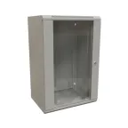 Шкаф настенный 19-дюймовый 19'' 18U 908x600х600мм стеклянная дверь с перфорацией ручка с замком серый RAL 7035 WRline''