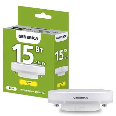 Лампа светодиодная T80 таблетка 15Вт 230В 3000К GX53 GENERICA