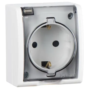 15 Aqua Розетка 2Р+Е Schuko с крышкой полупр. IP54 16А 250В винтовой зажим S15A белый