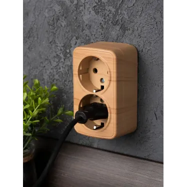 Розетка 2-местная ОП Минск 16А с заземлением светлое дерево