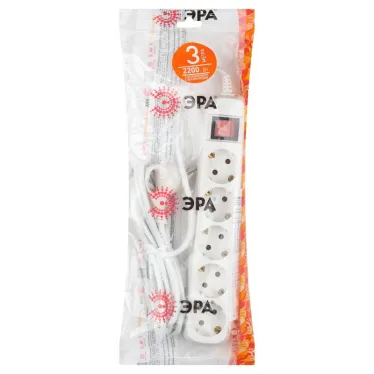 Удлинитель электрический с заземлением с выключателем 5 розеток 3 м ПВС 3x0,75мм2 10А UX-5es-3m ЭРА