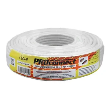 Кабель коаксиальный PROconnect RG-6U 75 Ом CCS/A l/Al 48% бухта 100м белый