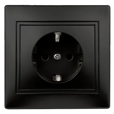 Розетка Intro Plano 1-206-05 с заземлением 2P+E Schuko со шторками, 16А-250В, IP20, СУ, антрацит