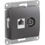 GLOSSA РОЗЕТКА двойная ТВ + компьютерная RJ45, кат. 5Е, ГРАФИТ