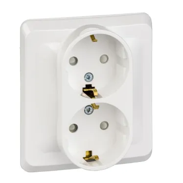 ЭТЮД Розетка двойная скрытая с заземлением со шторками белая